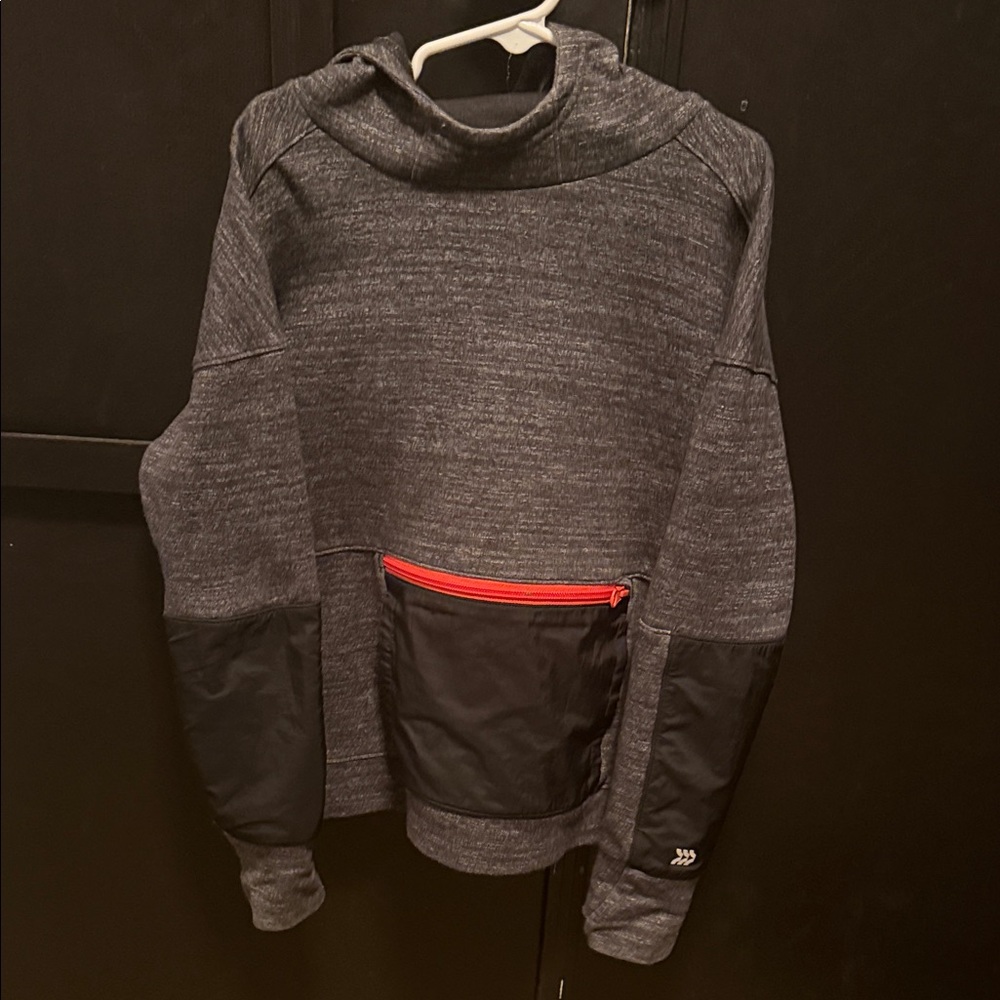 all in motion Heather Gray Hooded Sweatshirt with Black Panels and Red Zip